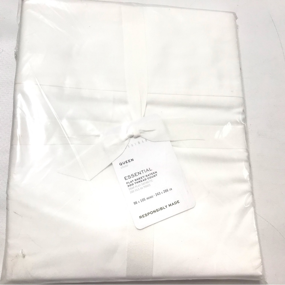 Pottery Barn Essential Queen Flat Sheet Sateen White Solid New
